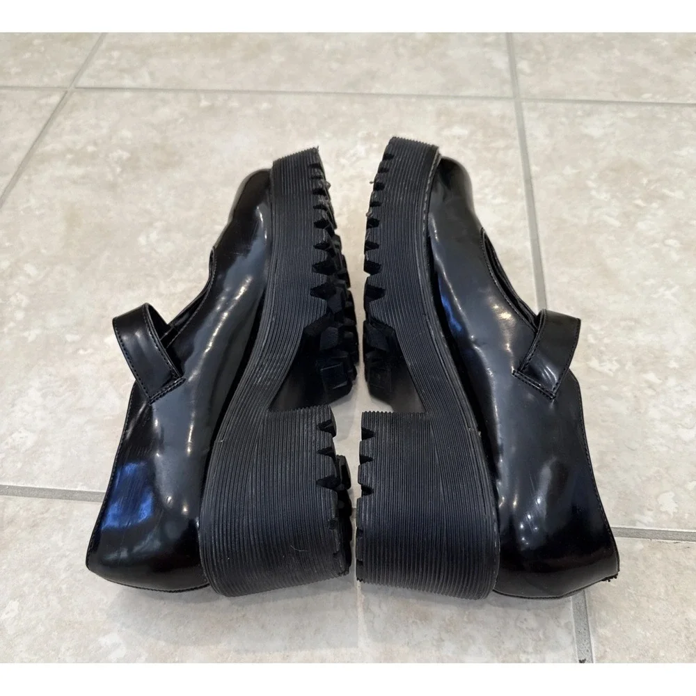 Steve MADDEN NYC Lug Sole Chunky Mary Jane‎ Black Y2K Goth Sz 9.5 Faux Patent